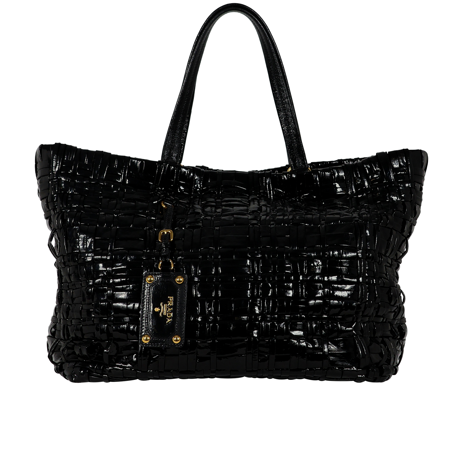 バッグ PRADA PATENT LEATHER EMBOSSED TOTE BAG Pre-loved Woven Patent leather Tote - £550